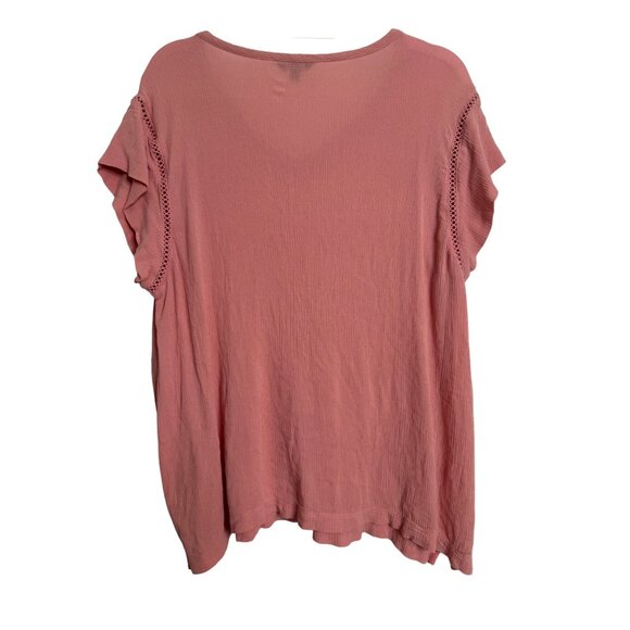 Buffalo David Bitton Size XXL V Neck Crinkle Short Sleeve Pink Cut Out Trim - Picture 5 of 7